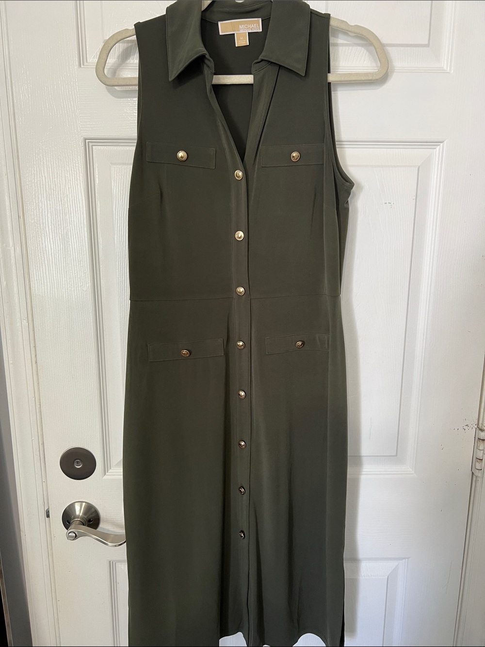 Michael Kors Olive Green Sleeveless Maxi Shirt Dress